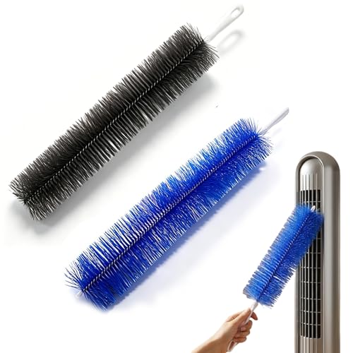 Bendable Fan Cleaning Brush with Microfiber Head, Reusable, Multi-Purpose Dust Remover for Ceiling Fans, Air Conditioner Vents, Cars，Blue+Gray 2PC