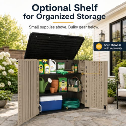 ADDOK 26 Cu.Ft Outdoor Storage Shed with Floor,Large Waterproof Resin Storage Cabinet with Lift-Up Lid,Double Doors and Lockable Design for Lawn Mower,Garden Tools, Patio,Backyard and Pool Supplies - size: 26 Cu.Ft-Brown