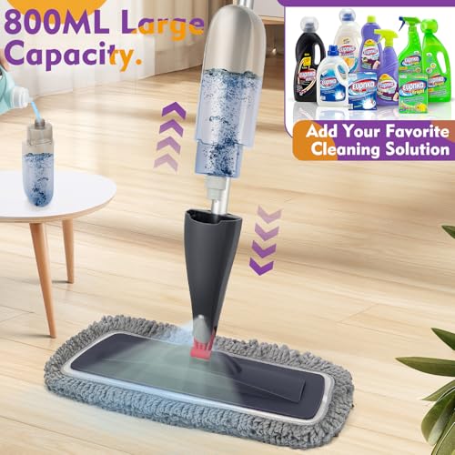 Spray Mop for Floor Cleaning with Washable Pads, Microfiber Wet Mops with 800 ml Refillable Bottle,Reusable Dust Mops with Sprayer for Hardwood Laminate Vinyl Tile Cleaning - color: Grey
