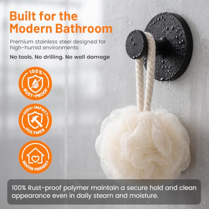 Upgraded Suction Cup Hooks for Shower, No-Drill Bathroom Hooks for Hanging Towels, Robes & Loofah - Mount on Kitchen Walls, Window, Glass, Mirror, Tile & Smooth Surfaces (2 Pack, Black) - color: Black