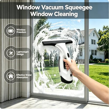 2200mAh Electric Window Cleaner Tool, Window Vacuum Squeegee Cordless, for Efficiently Spraying, Wiping and Vacuuming Windows, Mirrors, Shower Glass, Tiles (US Plug