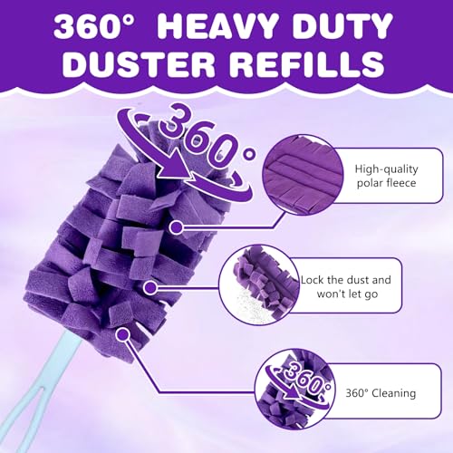 Duster Refill Reusable Fleece Duster Refills, Heavy Duty Feather Flat Dusters Refills Washable Cleaning Pads for Home, Blinds, Car, Pet, Furniture, Fans (5 Pack-Mixed Color)