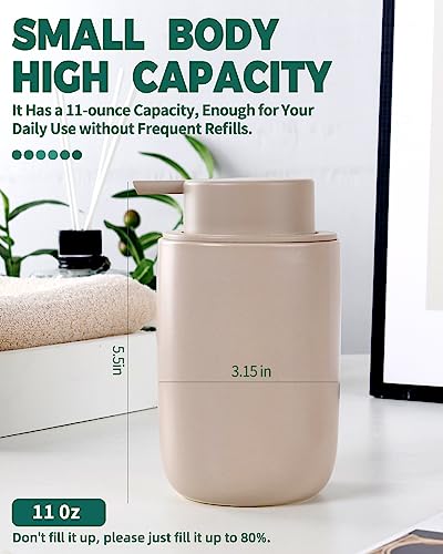 BosilunLife Foam Soap Dispenser - Ceramic Foaming Hand Wash Dispenser for Bathroom Modern Farmhouse Small Soap Dispenser Lotion Hand Pump Dispenser for Kitchen Sink (Khaki, Foam Pump) - color: Khaki-foam Pump