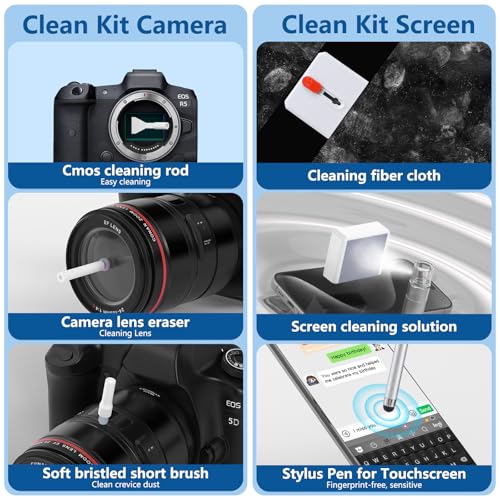 32 in 1 Cell Phone Cleaning kit with Charging Port Cleaner,Stylus Pen,SIM Tool,Keyboard Brush,Speaker Brush,Electronic Cleaning kit for iPhone,AirPods,iPad,Keyboard,MacBook,Earbud,Camera Lens(Black) - color: Black