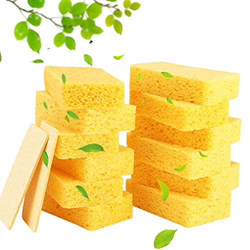 METUUTER 12-Count Cleaning Scrub Sponge- Compressed Cellulose Sponges Non-Scratch Natural Sponge for Kitchen Bathroom Cars, Funny Cut-Outs DIY - color: Yellow