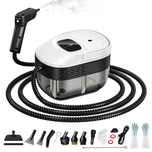 Pressurized Handheld Steam Cleaner 2500W, 54oz Large-Capacity Steamer with 3-Level Adjustable Steam, 15s Heat-Up & 15Pcs Accessories – for Car, Tile, Grout, Couch, Floor, Bed, Dirt, Furniture - color: White