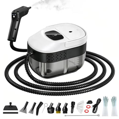 Pressurized Handheld Steam Cleaner 2500W, 54oz Large-Capacity Steamer with 3-Level Adjustable Steam, 15s Heat-Up & 15Pcs Accessories – for Car, Tile, Grout, Couch, Floor, Bed, Dirt, Furniture - color: White