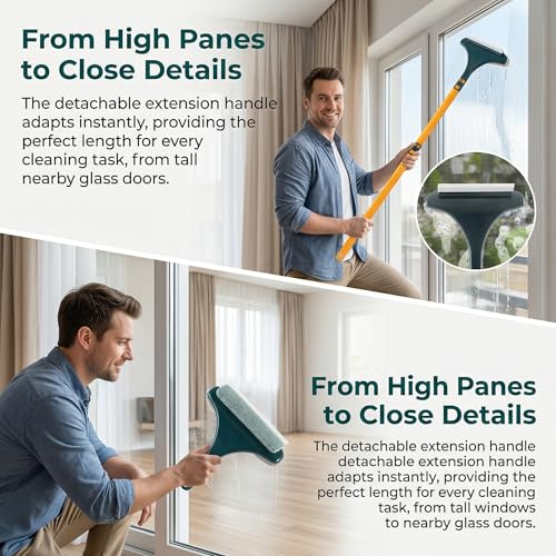 2Pack Window Cleaning Brush Screens and Glass Wet and Dry 2 in 1 Versatile Tool Yellow-Green and White-Green - color: Yellow-green and White-green