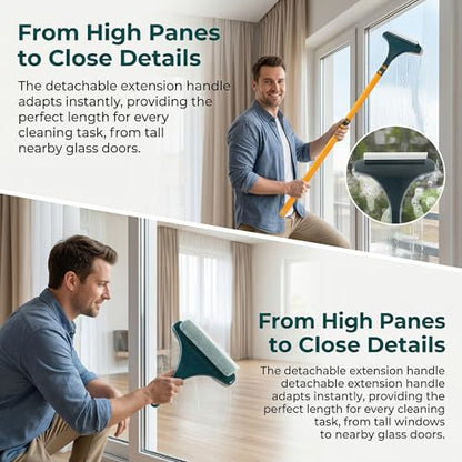 2Pack Window Cleaning Brush Screens and Glass Wet and Dry 2 in 1 Versatile Tool Yellow-Green and White-Green - color: Yellow-green and White-green