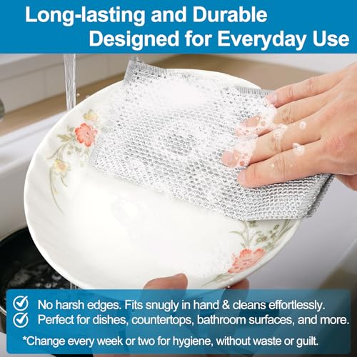 12 Pcs Multipurpose Wire Dishwashing Rag, 7.87" x 7.87" Non Scratch Wire Dishcloth, 3-Layer Steel Wool Wire Dishwashing Cloth Reusable Wire Cleaning Cloth for Cookware, Sinks, Dishes, Stove Tops