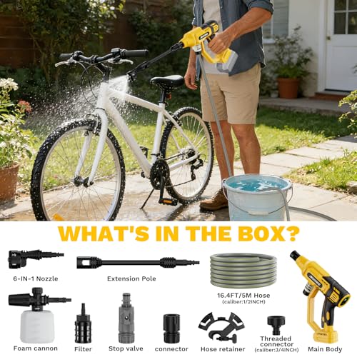 Cordless Portable Washer Compatible with Dewalt 20V Battery, 700 PSI Portable Handheld Cleaning Tool with Brushless Motor, 6-in-1 Nozzle, 4 Level Adjustable for Car Floor Fence Wall (Tool only)