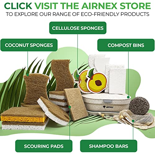 AIRNEX Natural Kitchen Sponges Pack of 18 - Biodegradable Cellulose and Coconut Husk Walnut Scrubbers - Odor Free Non Scratch - Eco Friendly Quick Drying Dishwashing Sponges - size: 18 Pack