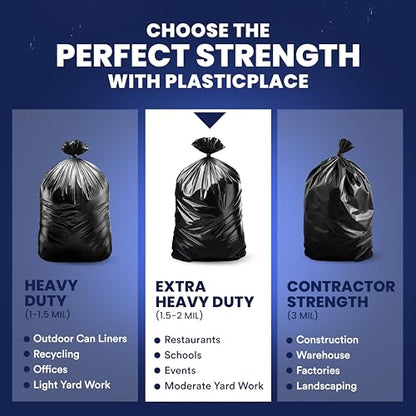 Plasticplace 55-60 Gallon Trash Bags │ 1.5 Mil │ Black Heavy Duty Garbage Can Liners │ 36” x 58” (100 Count) - style: 1.5 mil. - 36" x 58"