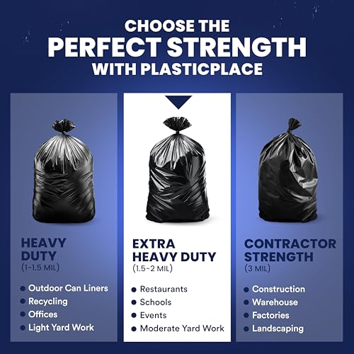 Plasticplace - T55151BK 55-60 gallon Trash Bags │ 1.5 Mil │ Black Heavy Duty Garbage Can Liners │Rolls │ 38” x 58” (50 Count) Black - color: Black, size: 1 Count (Pack of 50)