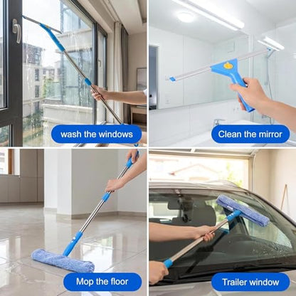 Window Cleaner Kit With Bucket - Glass Cleaning System With Microfiber Cloth Extendable Pole | Adjustable Length Heavy-Duty Equipment Window Cleaner Tools For Car Windshield Tile Glass Patio Door Prof
