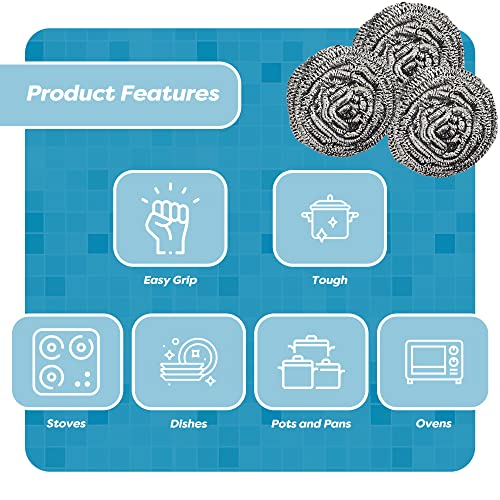 12 Pack Stainless Steel Scourers by Scrub It – Steel Wool Scrubber Pad Used for Dishes, Pots, Pans, and Ovens. Easy scouring for Tough Kitchen Cleaning. (X Large (80 gram)) - size: X Large (80 gram)