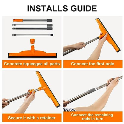 ITTAR Heavy-Duty Floor Squeegee, 62" Adjustable Handle, EVA Foam Blade, Ideal for Concrete, Garage, Patio & More