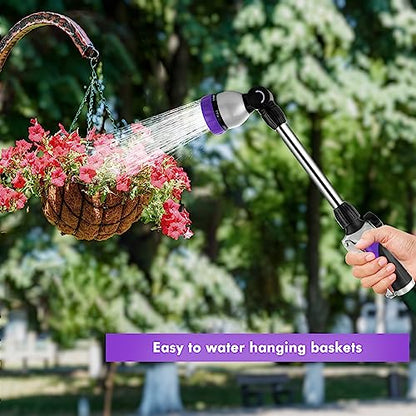 RESTMO Metal Watering Wand, Heavy Duty Garden Hose Wand with 180° Swivel Ratcheting Head, 16'' Hose Nozzle Sprayer with 7 Spray Patterns and Flow Control, for Water Hanging Baskets and Shrubs, Purple - color: Purple