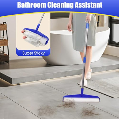COBETE 13.77" Large Extra Sticky Lint Roller, 69.88" Long Handle Lint Remover with 6 Rollers for Clothes, Cat Dog Pet Hair, Furniture, Couch, Carpet, Floor，Painted Wall Cleaner Mop Dust Cleaning