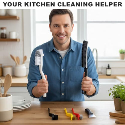 6 Pcs Crevice Cleaning Brush Set-Hard Bristle Grout Cleaning Supplies Brushes with Scraper for Kitchen Sink Bathroom Toilet - color: Mixed Color 6-piece Set