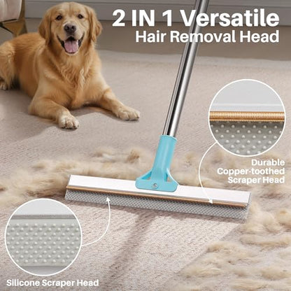 JOYMOOP Carpet Rake for Pet Hair Removal, 63" Adjustable Long Handle Pet Hair Remover, Reusable Cat Dog Hair Carpet Rake with Metal and Silicone Scraper for Rug, Sofa, Cloth - size: 1 PCS[1 Long Handle]