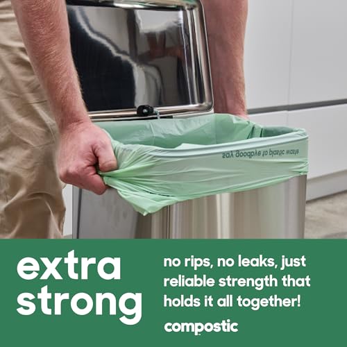 Compostic Compostable Trash Bags, 13 Gallon Tall Kitchen (100 Count) Bulk Pack — Extra Strong, Home Compostable, Plant-Based, Non-Toxic, Unscented Garbage Bags - size: 100 Count (Pack of 1), style: Tall 13 Gallon