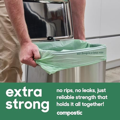 Compostic Compostable Trash Bags, 3 Gallon Small (50 Count) Starter Pack — Home Compostable, Plant-Based, Extra Strong, Non-Toxic, Unscented Garbage Bags for Bathroom & Office - size: 50 Count (Pack of 1), style: Small 3 Gallon