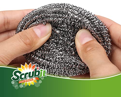 12 Pack Stainless Steel Scourers by Scrub It – Steel Wool Scrubber Pad Used for Dishes, Pots, Pans, and Ovens. Easy scouring for Tough Kitchen Cleaning. (X Large (80 gram)) - size: X Large (80 gram)