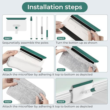 Baseboard Cleaner Tool with Handle, 60" Extendable Long Handle Baseboard Cleaner with 5 Reusable Pads for Baseboards Cleaning, Ceiling, Wall, Floor, Bathroom, Kitchen - size: Green