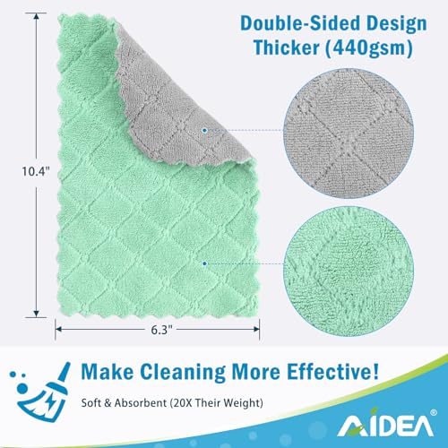 AIDEA Kitchen Towels, 24 Pack Absorbent Coral Fleece Dish Towels, No Odor Reusable Dish Cloths, Microfiber Cleaning Cloths, Fast Drying Dishcloths, 6.3" x10.4" - size: 6.3" x10.4" (Pack of 24)