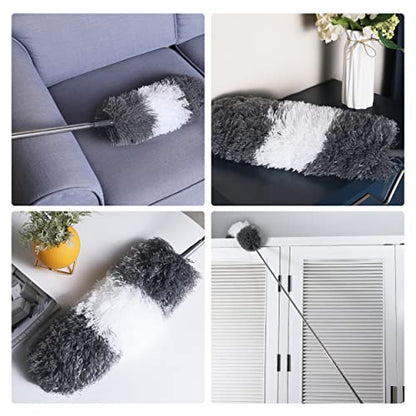 BOOMJOY Microfiber Feather and Cobweb Duster Set, Bendable Head and 100 inches Extension Pole, for High Ceiling, Fan, Blinds, Furniture