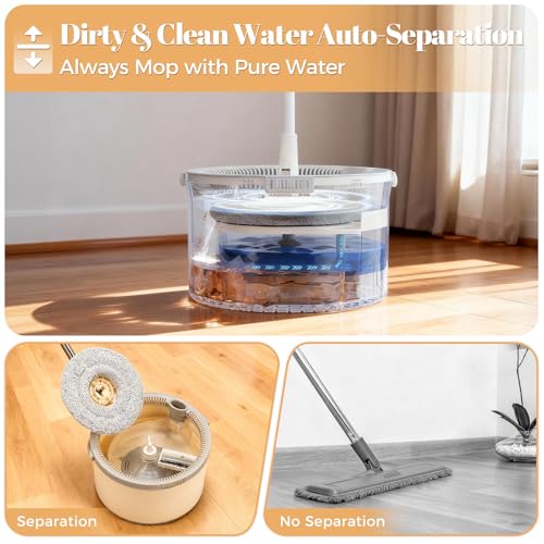 Electric Spin Self-Cleaning Mop and Bucket, Rechargeable and Cordless Spinning Mop and Bucket Set Separate Dirty Water, Easy Wring Spin Mop and Bucket with Wringer Set for Floor Cleaning
