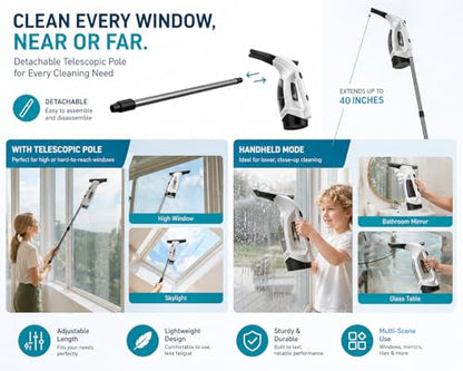 Cordless Window Vacuum Cleaner – Streak-Free Shower Glass & Window Cleaning in Seconds, Powerful Suction Rechargeable Handheld Window Vac, No Drips, Easy for Mirrors, Tiles & Car Windows
