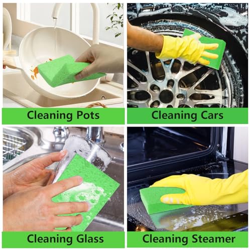 Cellulose Sponges, Large Size 4" x 6" x 1" - Heavy Duty Scrub Kitchen Sponge, Clean Tough Messes Without Scratching Kitchen Cleaning Pads, Pop Up Eco DIY (6 Pack), Green - color: Green
