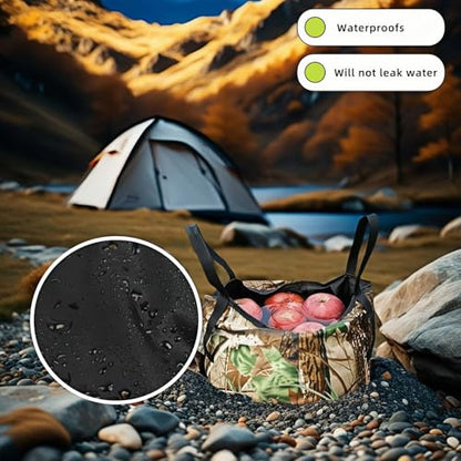 Portable Foldable Sink Bucket for Camping/Basin, Travel - Thickened Leakproof Nylon, Reinforced Handle, Multi-Use (Car, Fishing, Dishes, Wash) Camouflage