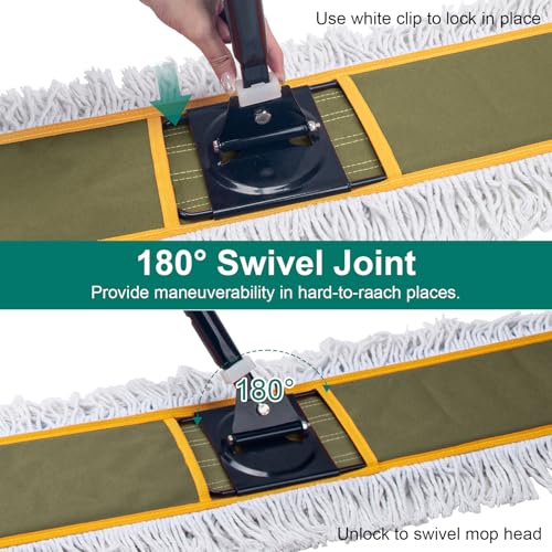 KeFanta 48" Commercial Dust Mop for Floor Cleaning,Large Industrial Heavy Duty Floor Duster with 2 Replacement Mop Heads,Wet Dry Sweeper Broom for Hardwood Floors,Tile,Concrete,Laminate,Garage,Marble