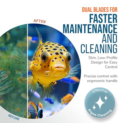 FLIPPER EDGE Standard Limited Edition Clownfish Magnetic 2-in-1 Aquarium Cleaner for Glass and Acrylic Tanks up to 1/2" (12mm) Thick – Dual Blade Design with Floating Algae Scraper and Cleaning Tool - color: LTD Clownfish, style: Standard - For Tanks 3/8