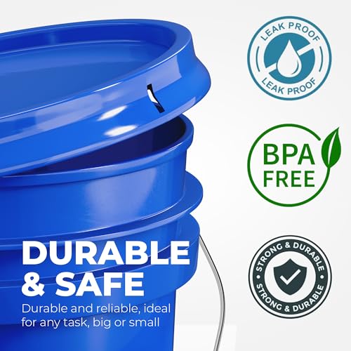 EconoHome 5-Gallon Blue Bucket Pail Container with Lid | Metal Handles with Plastic Grip | Easy Stack and Store | Heavy-Duty, Approx 90 MIL, Extra Durable | Food Grade | BPA Free - 3 Pack - color: Blue, size: 3 Pack