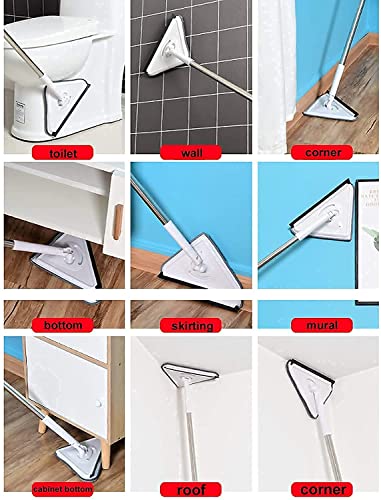 Triangle Mop with Long Handle, Microfiber Flat Floor mop Rotatable Cleaning Brush Glass Wiper Window Cleaner Floor Cleaning Car Glass Cleaning Scraper Dust Mop (Pack of 1) (Triangle Mop) - color: Triangle Mop