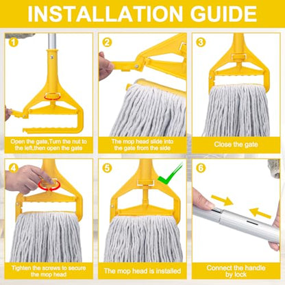 KeFanta Commercial Mop Handle Heavy Duty,60 Inch Aluminum Side Gate Mop Stick,Industrial Wet Mops Head Replacement Holder for Floor Cleaning,Yellow - size: 1 Pack
