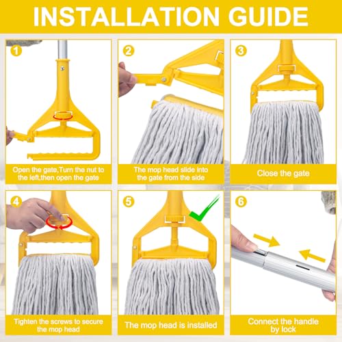KeFanta 2 Pack Commercial Mop Handle Heavy Duty,60 Inch Aluminum Side Gate Mop Stick,Industrial Wet Mops Head Replacement Holder for Floor Cleaning,Yellow - size: 2 Pack