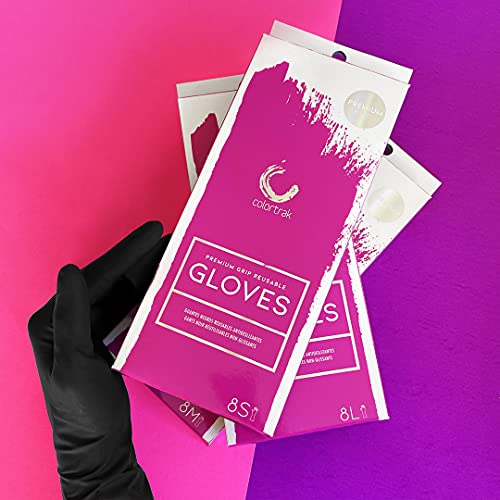 Colortrak Premium Grip Reusable Gloves, 4 Pairs (8 Gloves Total), Powder Free Latex, Durable and Chemical Resistant, Textured for Better Grip, Extra Long Cuff, Washable, Black, Large, - size: Large