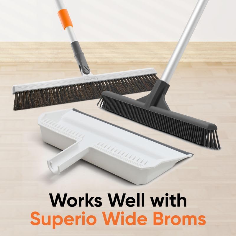 Superio 4-Pack Wide Plastic Dustpan with Comb - 16" Wide, Rubber Lip, Broom Handle Clip, White - color: White, size: 4 Pack