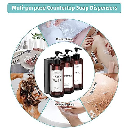 Plastic Soap Dispenser，Wall Mount Shower Pump，No-Drill Wall Mounted Shower Soap Dispenser，Shampoo and Conditioner Dispenser Modern Refillable Shampoo Pump Bottles for Shower Soap - color: 3pcs 300ml