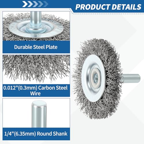 Wire Brush for Drill Set 82Pack, Crimping Steel Wires 0.012" (Carbon Steel) Wire Wheel Cup Pen Brush Drill with 1/4" Round Shank - for Rust, Cleaning, Deburring on Cast Iron - size: 1/1.5/2/2.5/3in
