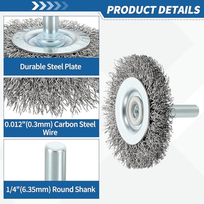 Wire Brush for Drill Set 82Pack, Crimping Steel Wires 0.012" (Carbon Steel) Wire Wheel Cup Pen Brush Drill with 1/4" Round Shank - for Rust, Cleaning, Deburring on Cast Iron - size: 1/1.5/2/2.5/3in