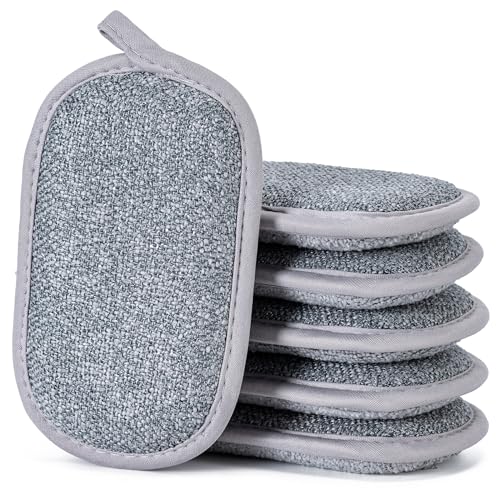 Dual-Sided Multi-Purpose Scrub Sponges, Non-Scratch Dishwashing Sponges for Kitchen, Reusable Microfiber Sponge for Efficiently Cleaning Dishes, High Density Sponge Inside (6 Pack, Medium) Gray - color: Gray, size: Medium(Pack of 6)
