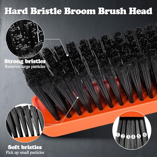MASTERTOP 24" Yard Broom, Heavy Duty Garden Broom with Stiff Bristles, Outdoor Sweeping Brush,Push Broom for Warehouse Garden Garage Factory Patio Deck Driveways - color: Push Broom Tangerine
