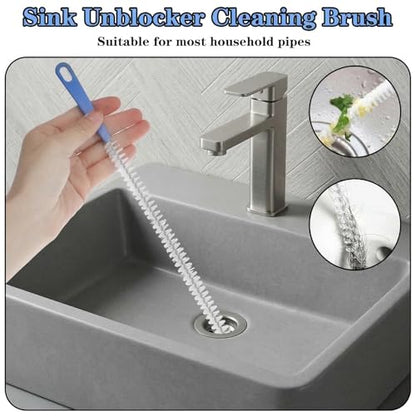 2Pcs Drain Cleaning Brush, Long Drain Clog Remover Tool 23.6inch, Pipe Brush Cleaner with Nylon Bristle, Sink Drains Cleaner Flexibly Bendable for Toilet, Kitchen Sink, Bathroom Hair Clogging, Shower