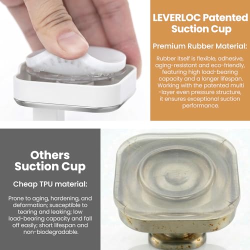 LEVERLOC Suction Cup Hooks for Inside Shower 4 Pack, Versatile Powerful Vacuum Suction Shower Holders for Towel, Loofah, Clothes, Damage Free Wall Hanging Bathroom Hooks, Easy to Install, White - color: White Hook, Square